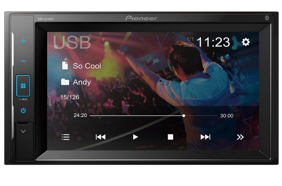 Pioneer DMH-A245BT Car Stereo, 15.7 cm (6.2") WVGA Transparent Resistive Touchscreen, BT/USB/AUX/Radio, WebLink - Mirroring, Full HD Video - USB Devices, 13-Band EQ, 3 Pre-Outputs (2V), 50 MOSFET