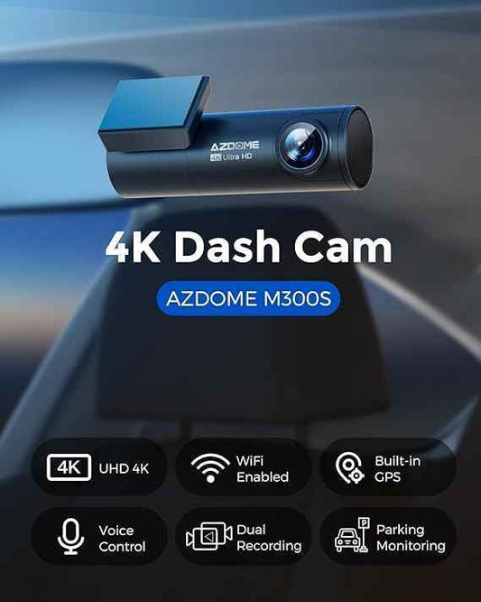 Dash Cam AZDOME M300S 4K Front and Rear GPS Voice Control WDR Night Vision G-Sensor