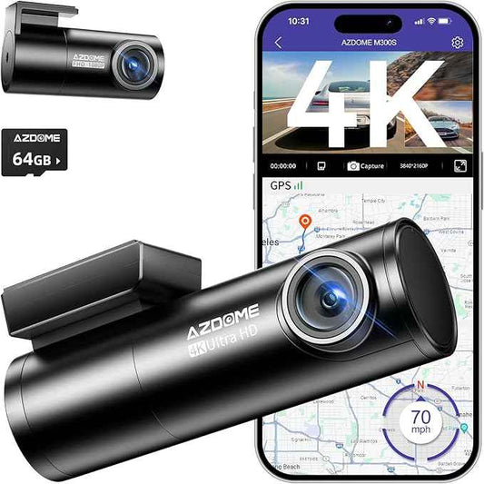Azdome DashCam M300S 2CH 4K with 5.8G WiFi GPS WDR Night Vision 24H Parking Mode WDR NIGHT VISION G-SENSOR with sd card 64gb باكج داش كام ازدوم M300S 4K