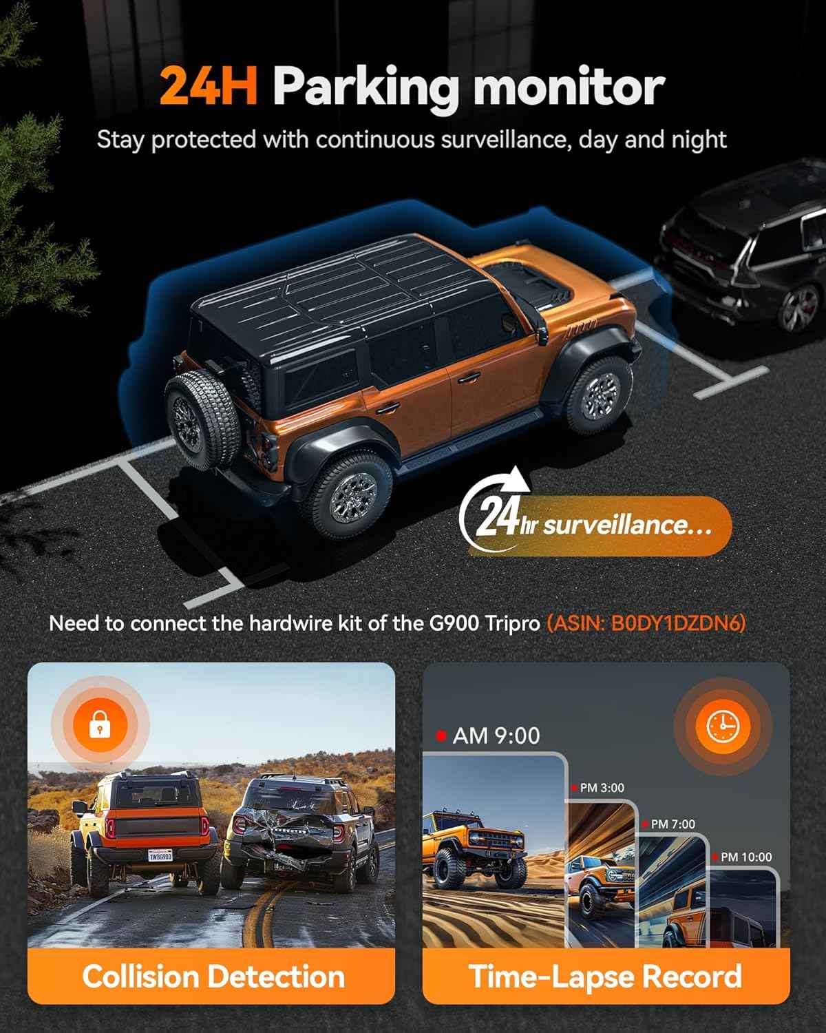 WOLFBOX G900 Tripro Cabin Version 2 Channel 4K Rear View Mirror Camera, STARVIS 2 IMX678 Night Vision,4K+1080P+2.5K Front Inside and Rear Mirror Dash Cam,5.8GHz WiFi,Voice Control