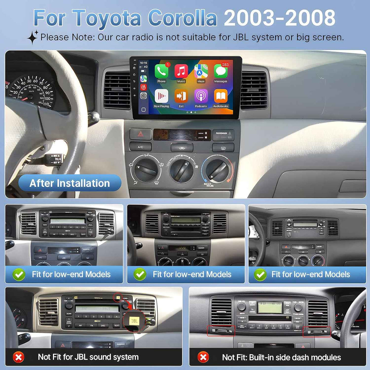 Toyota Corolla 2003- 2008 9inch Screen with Carplay Android Auto Mirror Link GPS Backup Camera FM Bluetooth