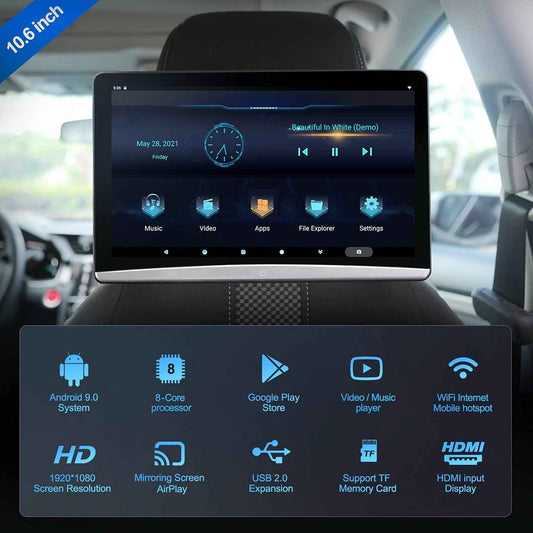 HEAD REST 10.6INCH ANDROID 2GB RAM 16GB STORAGE VER.13 (PAIR) .