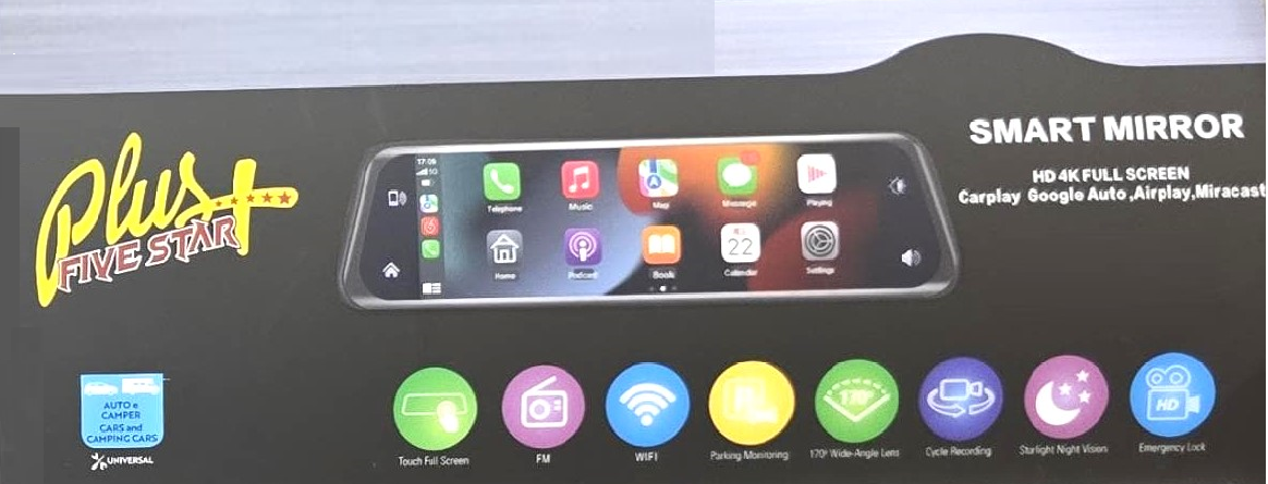 MIRROR FULL SCREEN WITH CARPLAY 4K 9.6" (AIRPLAY, MIRACAST) *FIVE STAR PLUS*