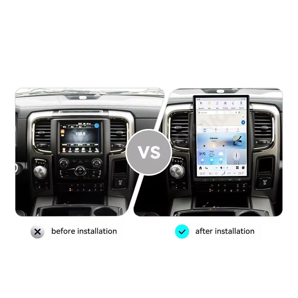 Dodge RAM 2013-2018 Navigation System with 14.4″ IPS QHD Touch-Screen, Android 13, GPS, BT, Wifi, CarPlay, Android Auto, and 4G LTE