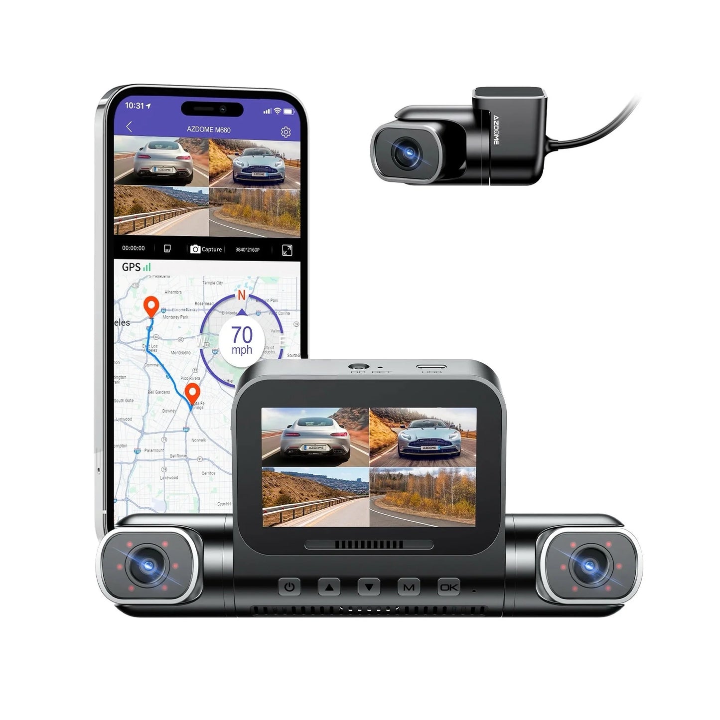 AZDOME M660 4CH DASHJ CAM WITH  5G WIFI, BUILT IN 128GB STORAGE - أزدوم داش كام  M660 - أحدث إصدار داش كاميرات 360 درجة