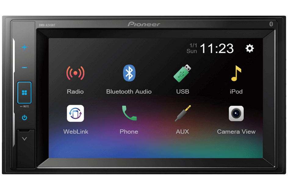 Pioneer DMH-A245BT Car Stereo, 15.7 cm (6.2") WVGA Transparent Resistive Touchscreen, BT/USB/AUX/Radio, WebLink - Mirroring, Full HD Video - USB Devices, 13-Band EQ, 3 Pre-Outputs (2V), 50 MOSFET