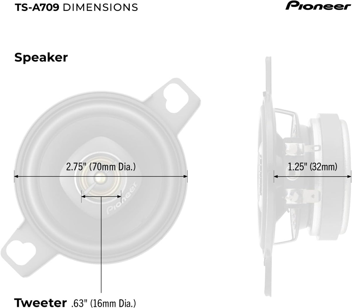 Pioneer TS-A709 A Series 2-3/4 inch Two-Way, 450W Max Power, 16mm Tweeter - Coaxial Speaker (Pair)