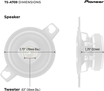 Pioneer TS-A709 A Series 2-3/4 inch Two-Way, 450W Max Power, 16mm Tweeter - Coaxial Speaker (Pair)