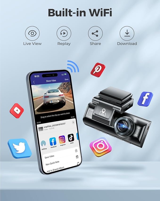 Azdome DashCam M550 MAX 4K 3CH (REAR CAMERA 2K) with 3.19" Screen WDR Night Vision 24H Parking Mode