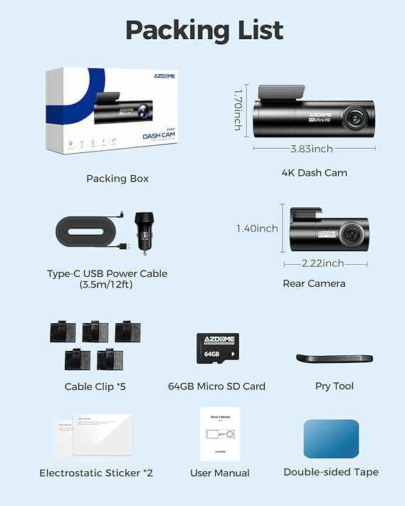 Dashcam AZDOME M300S 4K FRONT AND REAR GPS VOICE CONTROL WDR NIGHT VISION G-SENSOR
