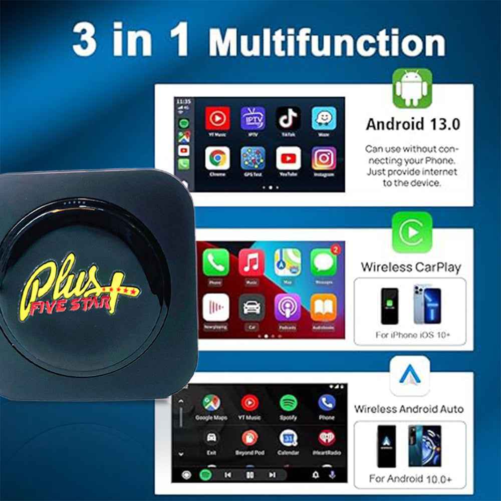 FIVE STAR PLUS CAR PLAY AI BOX ANDROID 13.0 WIRELESS تحويل الكاربلاي.