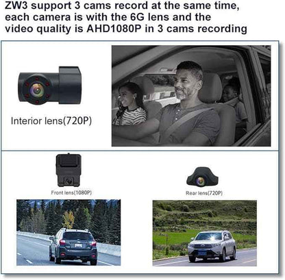 Dash Cam C3 4G WIFI GPS Tracking FHD 1080P 3 Cam with Lifetime Subscription Free
