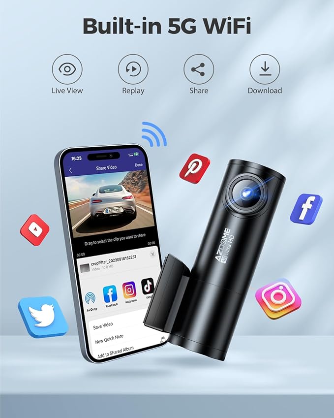 Azdome DashCam M300S 2CH 4K with 5.8G WiFi GPS WDR Night Vision 24H Parking Mode WDR NIGHT VISION G-SENSOR باكج داش كام ازدوم M300S 4K مع التركيب والملحقات