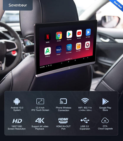 12.4”Android Headrest Monitor 4.64 GB, Car Back Seat Entertainment System(AC)