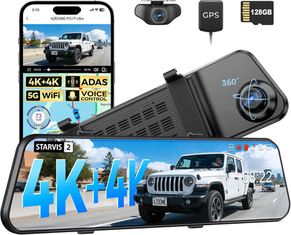 AZDOME PG17 Ultra 4K+4K 2CAMERA Mirror Dash Cam, Rear View Mirror Camera