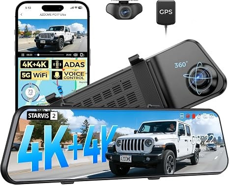 AZDOME PG17 Ultra 4K+4K 2CAMERA Mirror Dash Cam, Rear View Mirror Camera