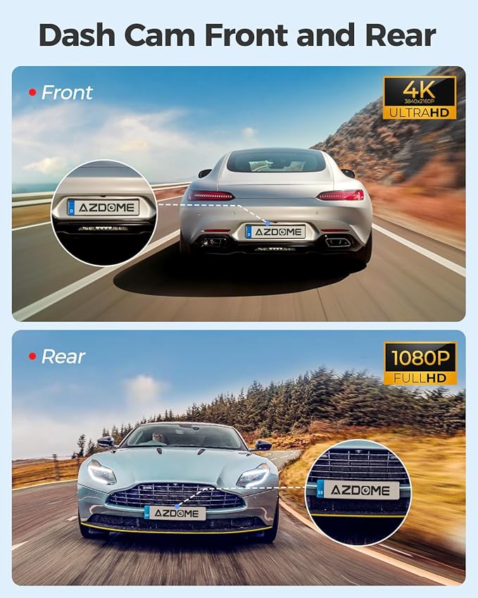 Azdome DashCam M300S 2CH 4K with 5.8G WiFi GPS WDR Night Vision 24H Parking Mode WDR NIGHT VISION G-SENSOR باكج داش كام ازدوم M300S 4K مع التركيب والملحقات