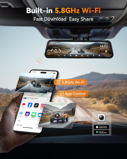 WOLFBOX G900 TRIPRO 4K+1080P+2.5K 3CH 12” MIRROR DASH CAM W/ SONY STARVIS 2 IMX678 & 5G WiFi