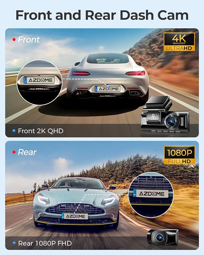 Azdome DashCam M550 MAX 4K 3CH (REAR CAMERA 2K) with 3.19" Screen WDR Night Vision 24H Parking Mode