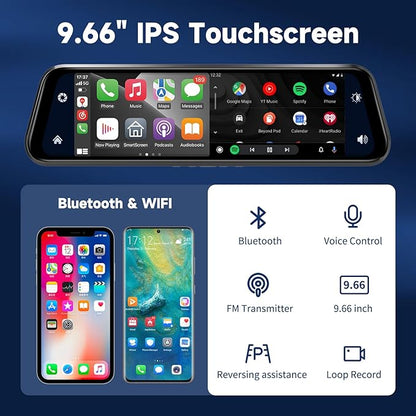 MIRROR 4K DASH CAM 9.66" CARPLAY / ANDROID AUTO
