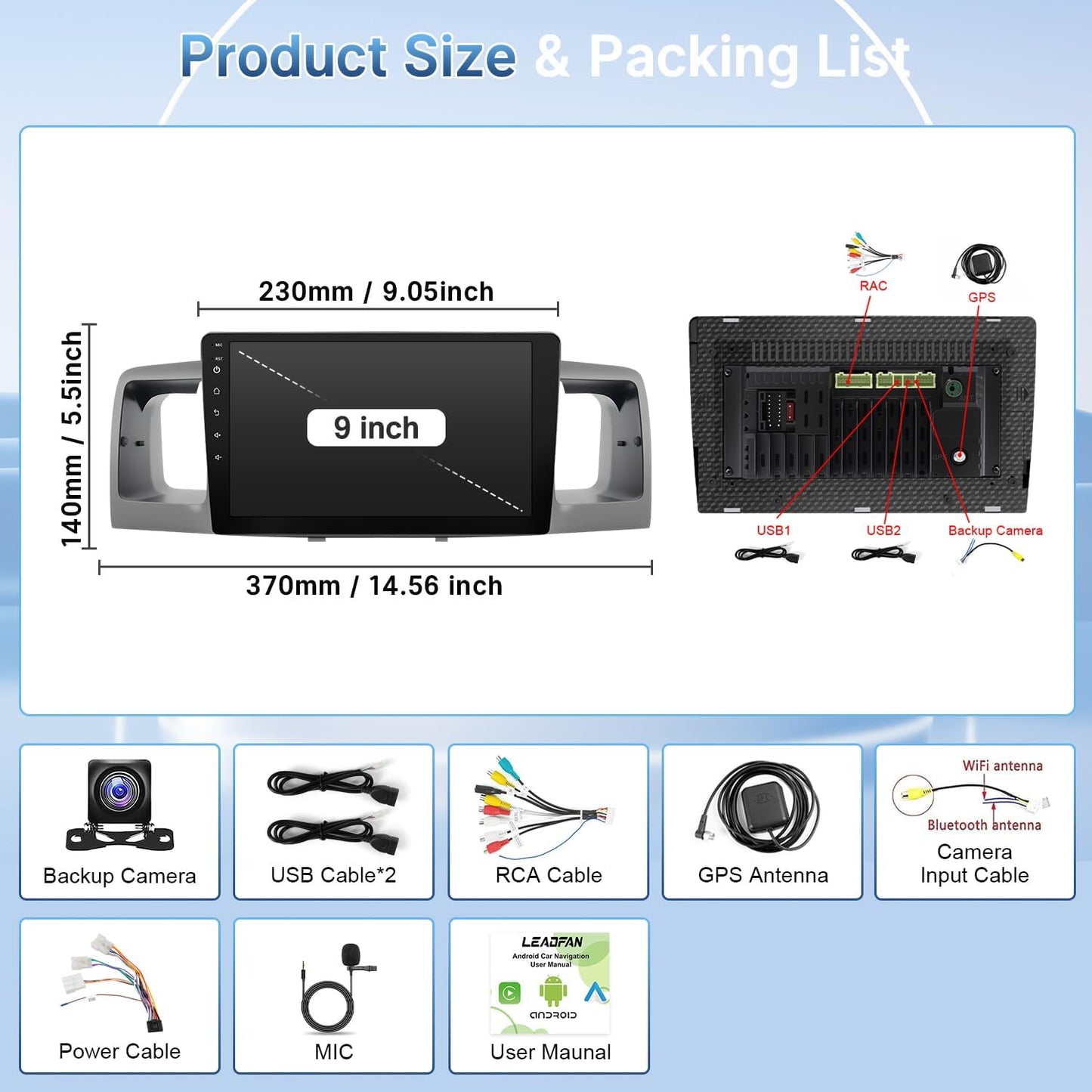 Car Stereo Radio for Toyota Corolla 2003- 2008 9inch Screen for Corolla with Carplay Android Auto Mirror Link GPS Backup Camera FM Bluetooth