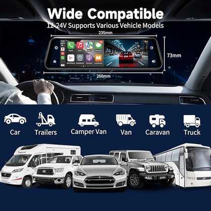 MIRROR 4K DASH CAM 9.66" CARPLAY / ANDROID AUTO