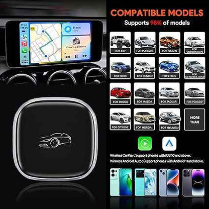 CAR PLAY AI BOX WIRLESS ANDROID 13 8GB RAM 128GB STORAGE FIVE STAR قطعة تحويل الكاربلاي