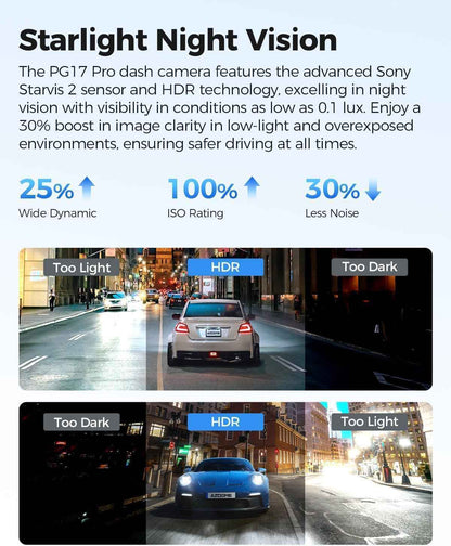 AZDOME PG17 PRO NEW 11.8" 4K Dual Camera Dash Cam - Enhanced Driving Safety and Clarity