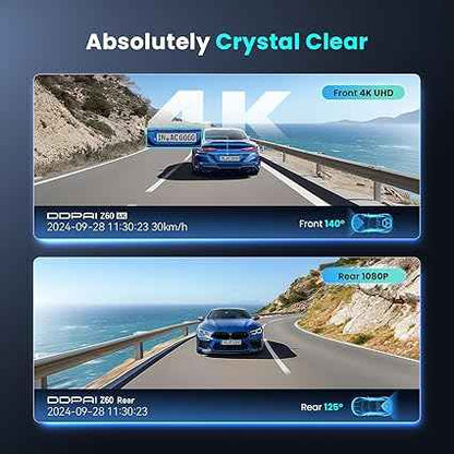 DDPAI N5 Dual 4K Dash Camera with GPS Logger, 2160P 4K Front & 1080P Rear, F1.8 with NightVIS 5G Lens, 260° Coverage, G-Sensor, WiFi, Super-Capacitor, in-Built 32GB eMMC & Upto 512GB External Storage