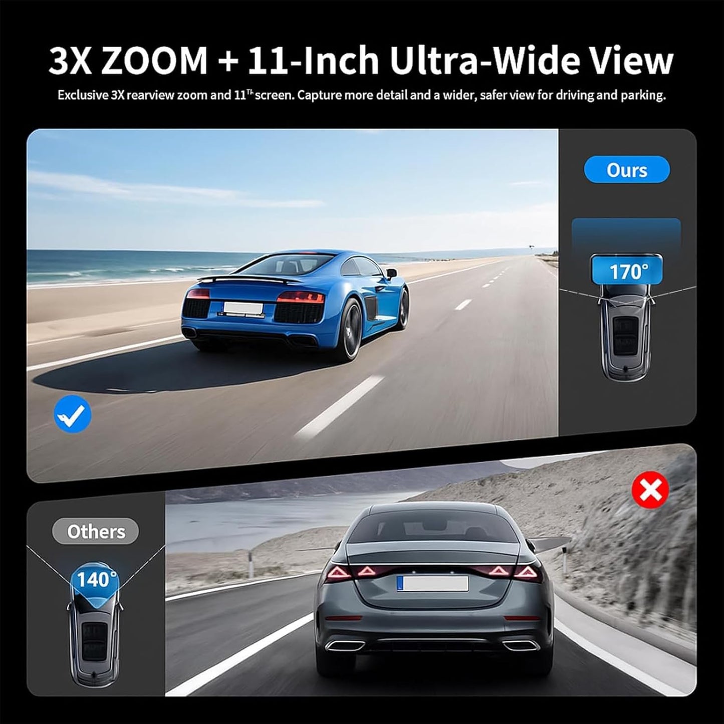 DASH CAM MIRROR FULL SCREEN DUAL CAMERA 4K WDR (MR 2CAM) FIVE STAR PLUS 2CH