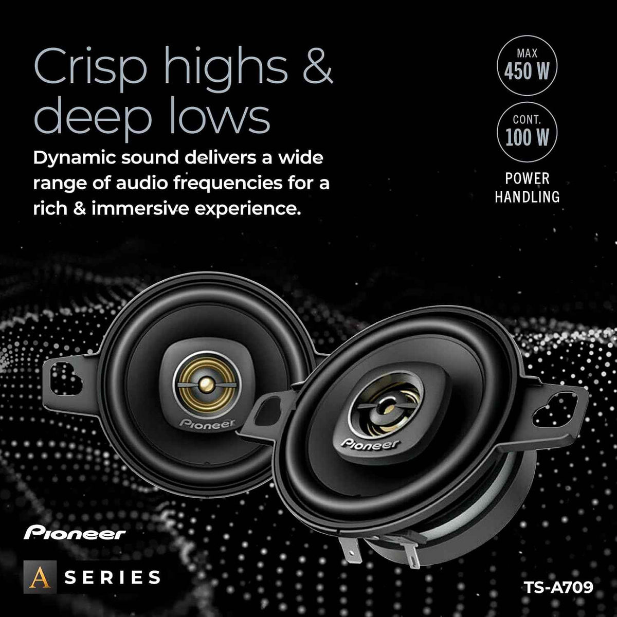 Pioneer TS-A709 A Series 2-3/4 inch Two-Way, 450W Max Power, 16mm Tweeter - Coaxial Speaker (Pair)