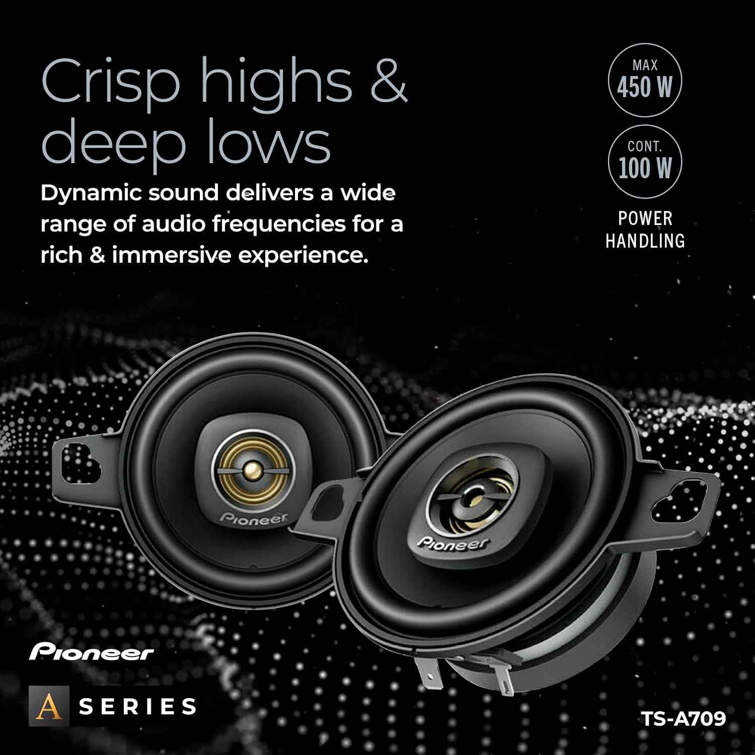 Pioneer TS-A709 A Series 2-3/4 inch Two-Way, 450W Max Power, 16mm Tweeter - Coaxial Speaker (Pair)