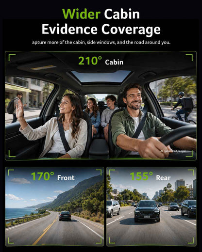 3 Channel 4K Rear View Mirror Camera, Q7 Mirror Dash Cam for Cars 4K Front, 1080P Cabin & Rear, 10" Touch Screen, Wi-Fi App, Night Vision, Parking Mode