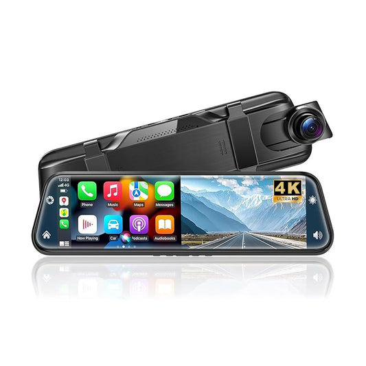 MIRROR 4K Dashcam 9.6" smart screen, wireless CarPlay and Android Auto support, and front and rear cameras for a safe and enjoyable in-car experience
