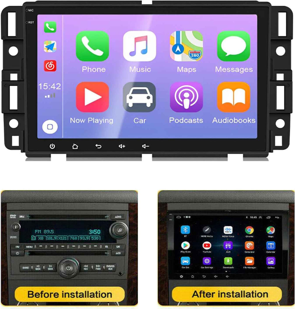 Chevrolet/GMC 8inch 4GB RAM 64GB STORAGE HD Touch Screen Car Radio Stereo Multimedia Player with Wireless Carplay Android Auto with GPS/FM/WiFi/USB/SWC