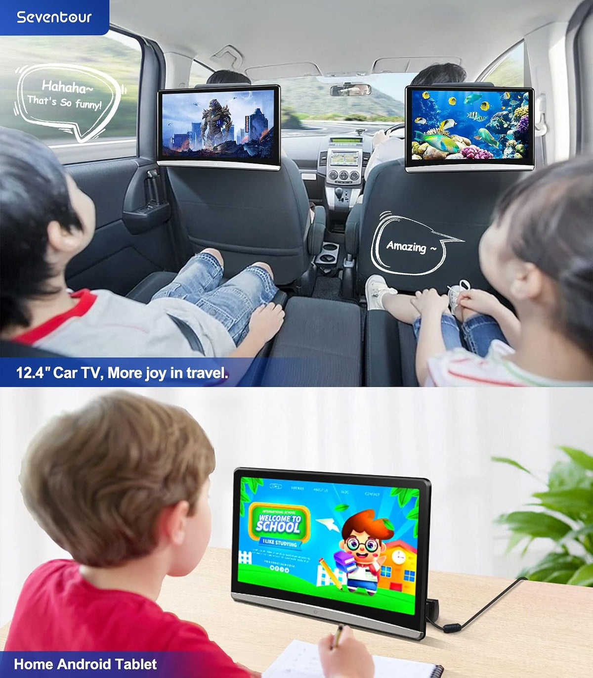 12.4”Android Headrest Monitor 4.64 GB, Car Back Seat Entertainment System(AC)