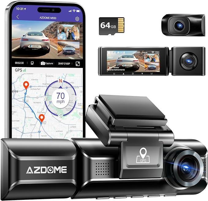 Azdome DashCam M550 MAX 4K 3CH (REAR CAMERA 2K) with 3.19" Screen WDR Night Vision 24H Parking Mode