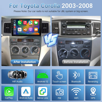 Car Stereo Radio for Toyota Corolla 2003- 2008 9inch Screen for Corolla with Carplay Android Auto Mirror Link GPS Backup Camera FM Bluetooth