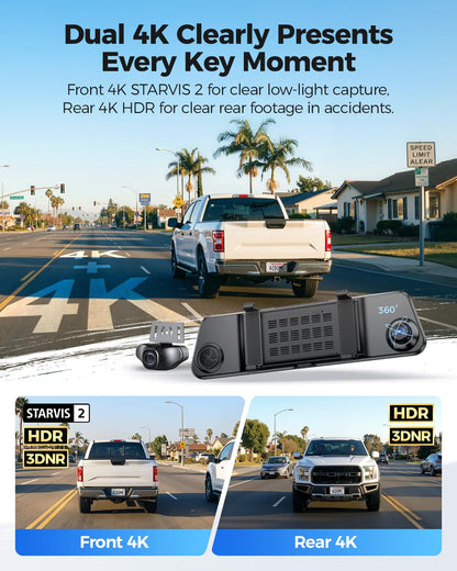 AZDOME PG17 Ultra 4K+4K 2CAMERA Mirror Dash Cam, Rear View Mirror Camera