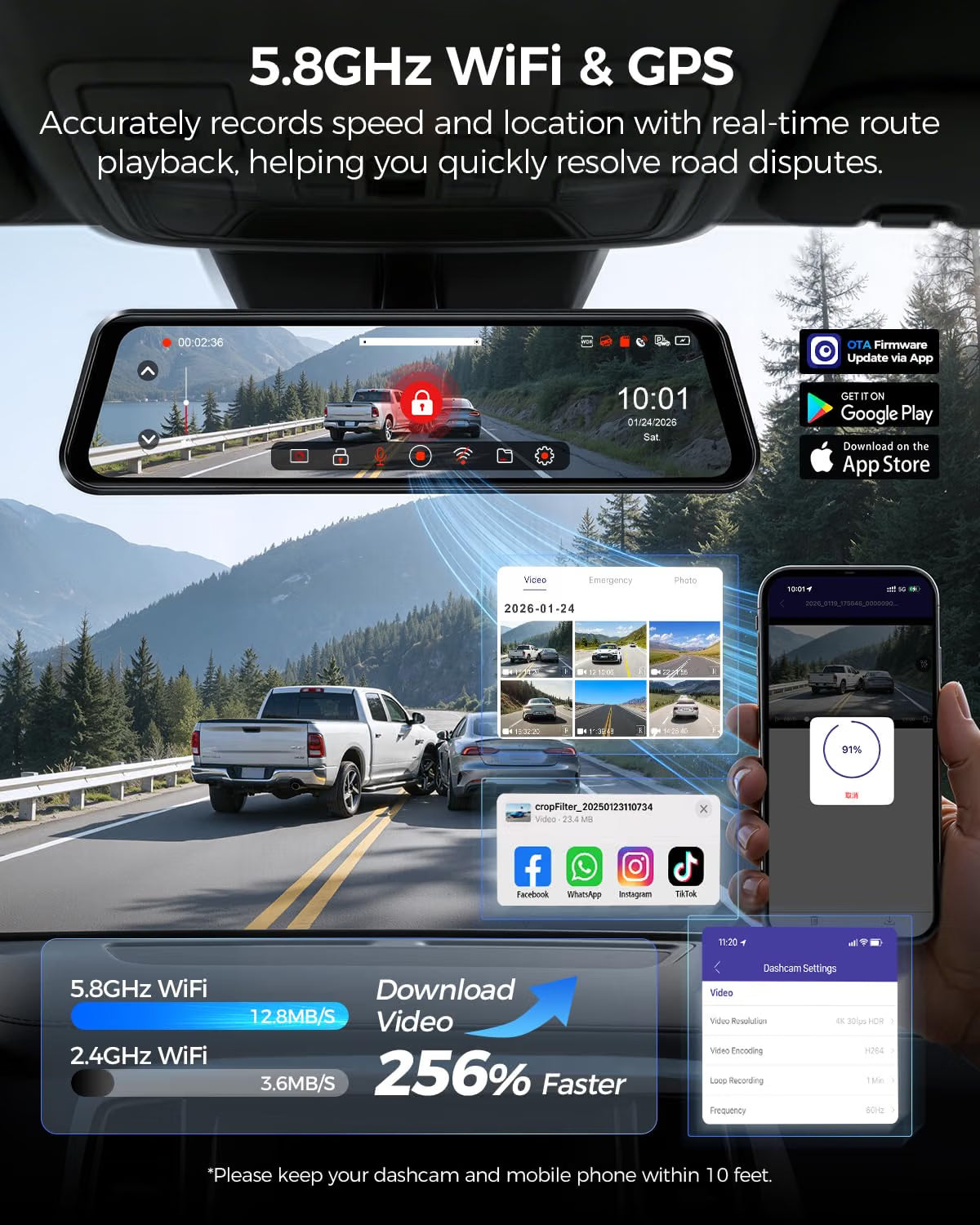 AZDOME PG17 Ultra 4K+4K 2CAMERA Mirror Dash Cam, Rear View Mirror Camera