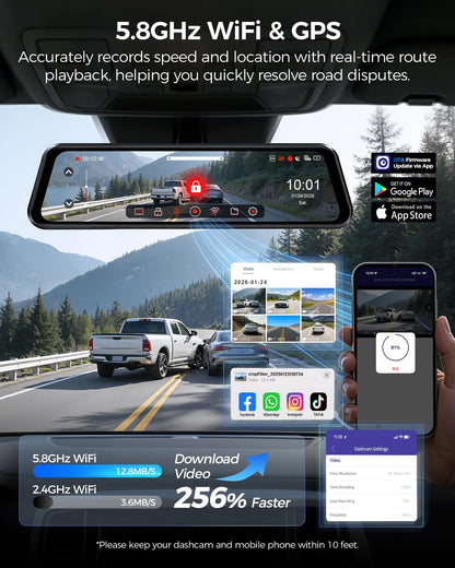 AZDOME PG17 Ultra 4K+4K 2CAMERA Mirror Dash Cam, Rear View Mirror Camera