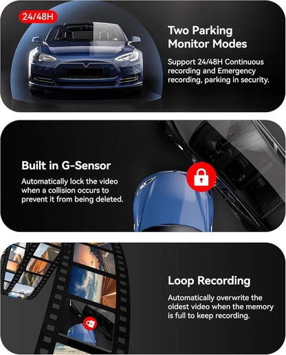 DASH CAM MIRROR 2 CAMERA 2CH 4K SQUIRE - FIVE STAR PLUS