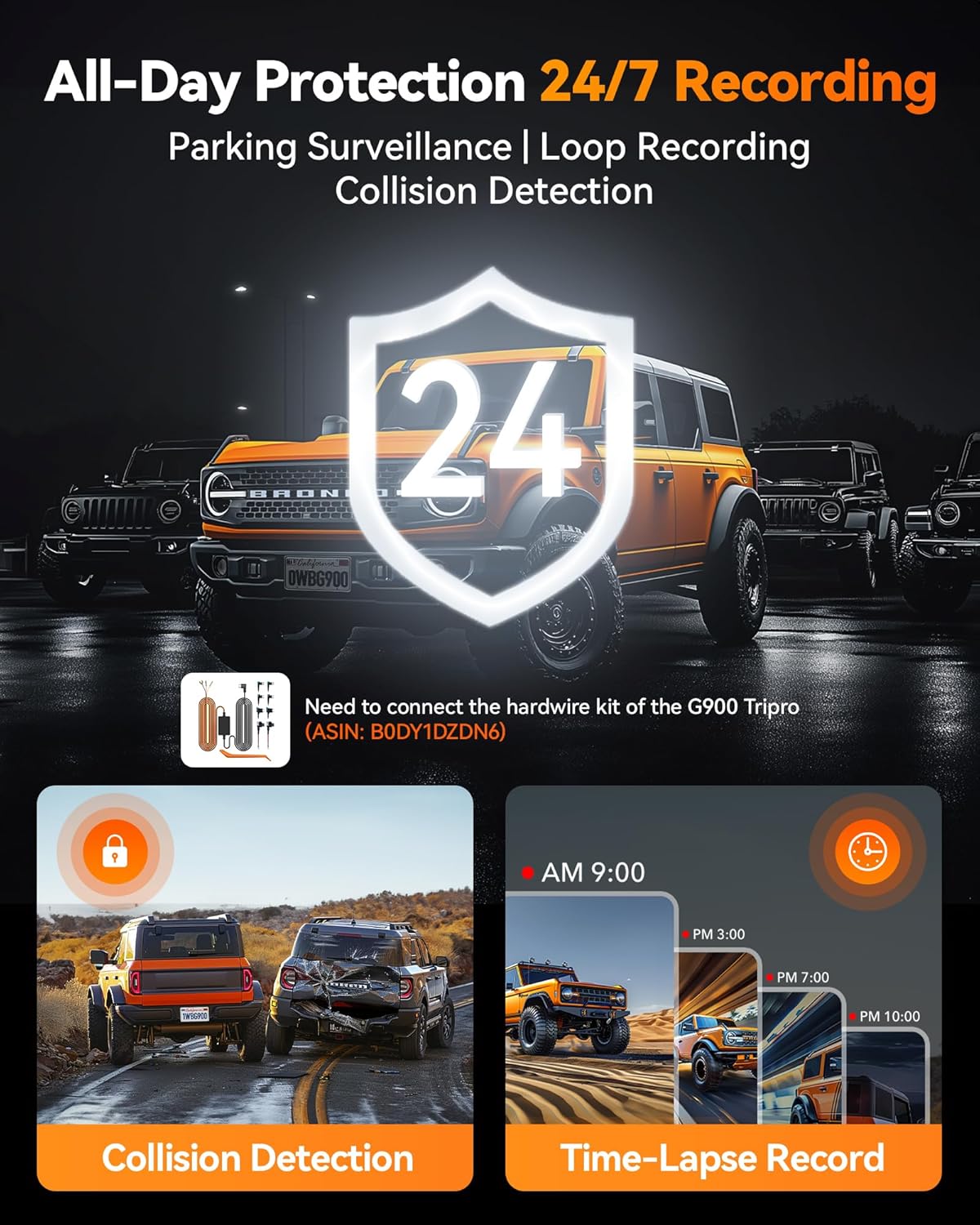 WOLFBOX G900 TRIPRO 4K+1080P+2.5K 3CH 12” MIRROR DASH CAM W/ SONY STARVIS 2 IMX678 & 5G WiFi