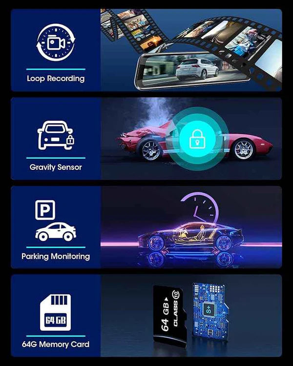 AZDOME AR09 DASHCAM 2CH 4K + 1080P MIRROR DASHCAM داش كام ماركة ازدوم حجم الشاشه 9.6 انش کامیرا امامی (4K) فور كي خلفيه فل اتش دي مع  (السعر 30 شامل ترکیب)