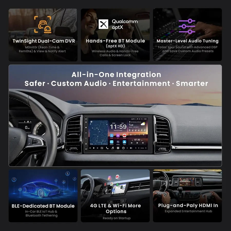 Universal Double Din 7″ Android Car Stereo 8 GB RAM 128GB STORAGE | Wireless Apple CarPlay & Android Auto