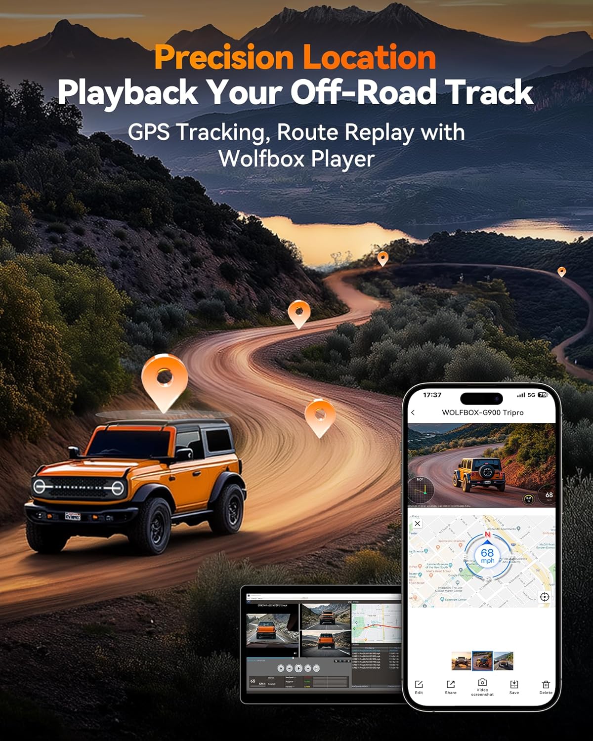 WOLFBOX G900 TRIPRO 4K+1080P+2.5K 3CH 12” MIRROR DASH CAM W/ SONY STARVIS 2 IMX678 & 5G WiFi