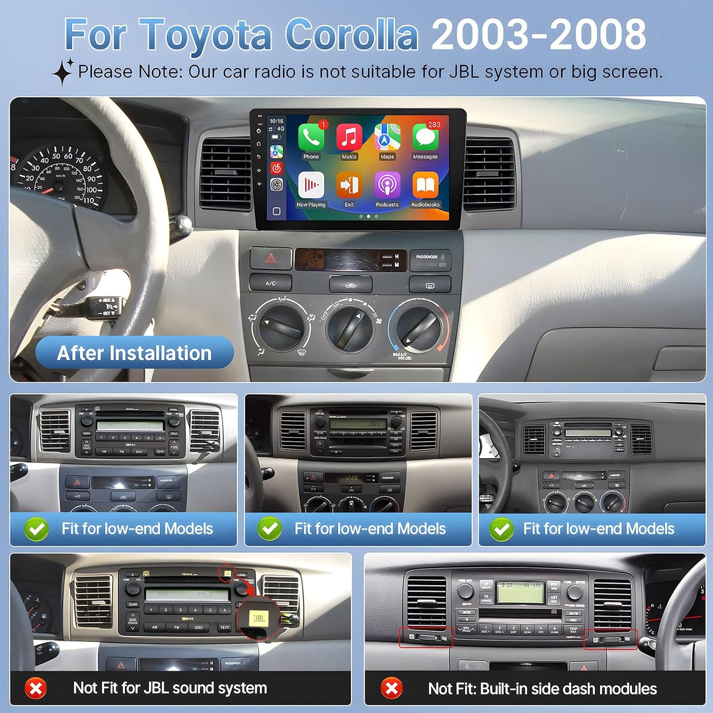 Car Stereo Radio for Toyota Corolla 2003- 2008 9inch Screen for Corolla with Carplay Android Auto Mirror Link GPS Backup Camera FM Bluetooth