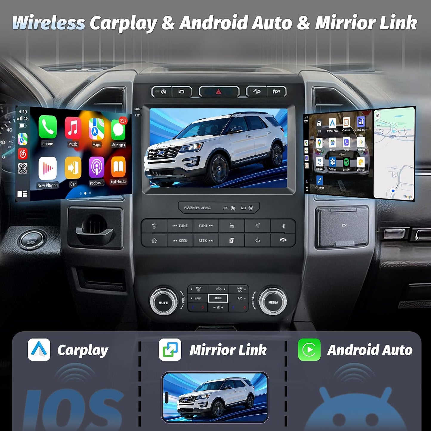 FORD F150 2015-2021 WITH A/C TOUCH CONTROL 4GB RAM 64GB STORAGE ANDROID ,Carplay Android Auto