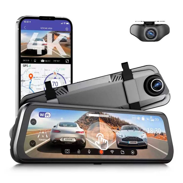 AZDOME AR09 DASHCAM 4K WiFi 9.66‘’ HD 2160P داش كام ماركة ازدوم حجم الشاشه 9.6 انش کامیرا امامی (4K) فور كي خلفيه فل اتش دي مع