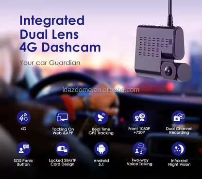 AZDOME DASHCAM C9 PRO 2CH 4G (WITH SIM SUPPORT ) 1080P FULL HD GPS & Wi-Fi كاميرا مراقبة السايق مباشر